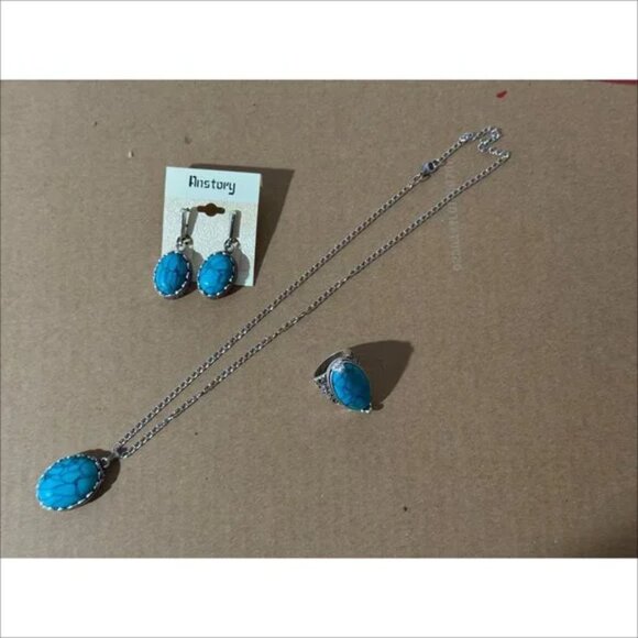 Beonon Turquoise Elegance Jewelry Set – Pendant Necklace, Earrings & Ring - Picture 1 of 6